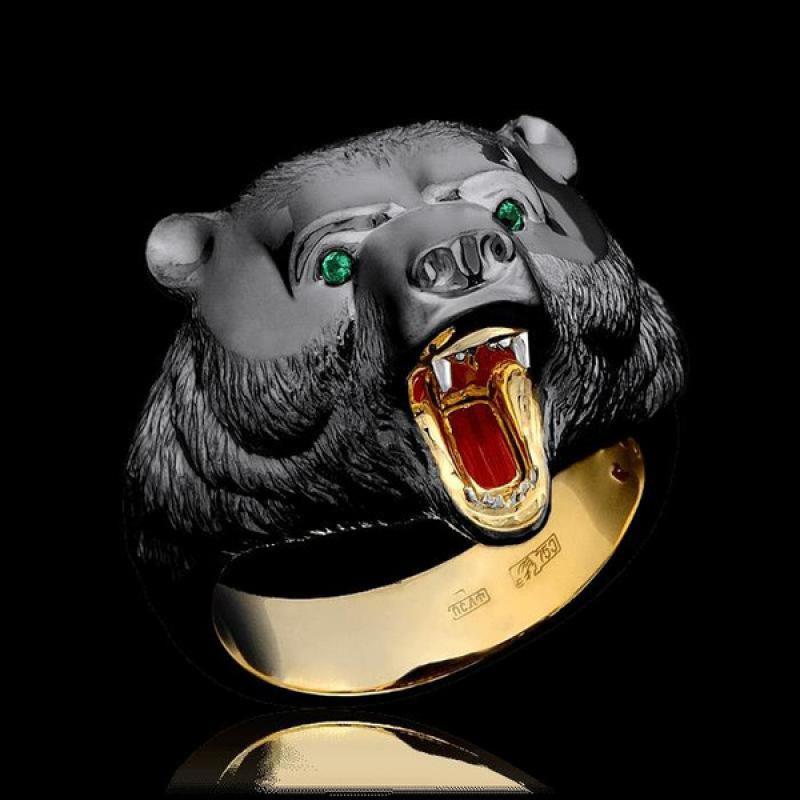 Vintage Men&#39;s Animal Bear Rings Jewelry Mens Jewellery Stranger Things Aesthetic Accessories Vintage Rings Chunky Ring