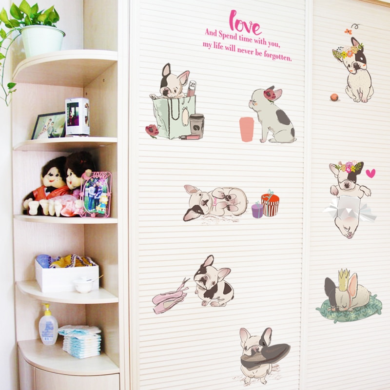 Autocollant mural en PVC pour chien bouledogue français, décoration pour chambre d'enfant, pour salle de bain, accessoire de décoration murale
