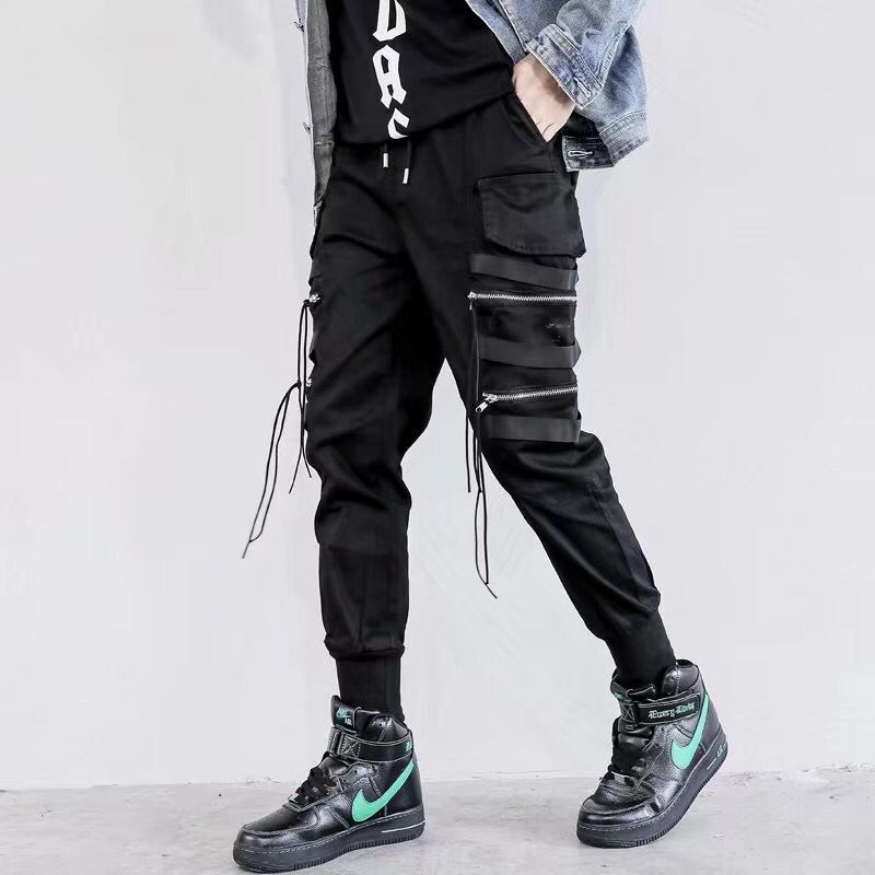 Cintas-pantalones Cargo de Hip Hop para hombre, ropa de calle de , pantalones de chándal de algodón, harén informales, Harajuku, negro,: Cinese Size L