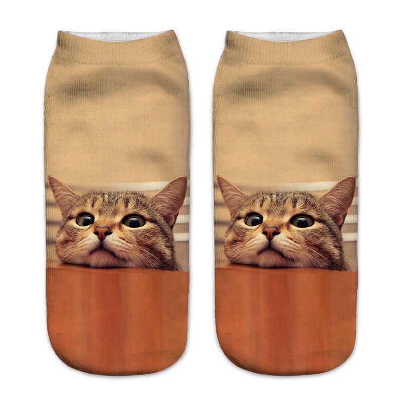Kids Socks 3D Printing Cute Animal Cat Boys Girls Socks Low Ankle Funny Sock for Children 8-16Years