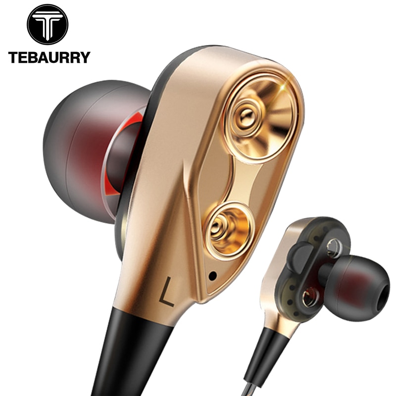 Tebaury-auricular de graves para teléfono, unidad doble, auricular Subwoofer deportivo para DJ, mp3