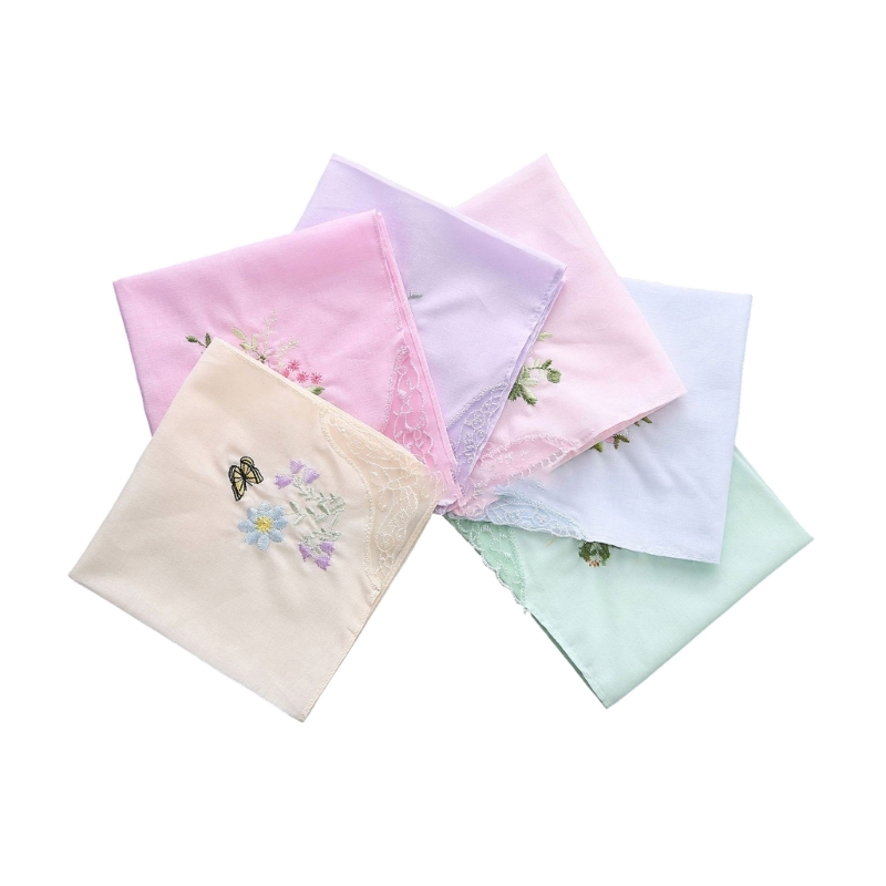 Cotton Ladies Handkerchiefs Vintage Floral Lace Edging Wedding Party Hanky: army green
