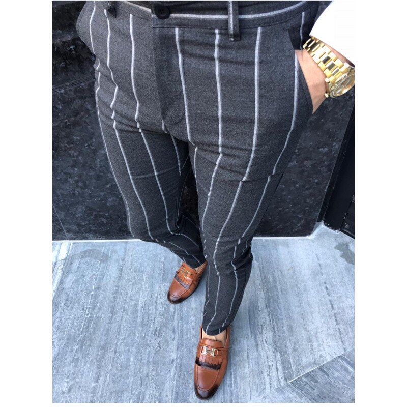 Heren gestreepte pantalon klassieke zakelijke kokerbroek heren pocket slim fit gestreepte slim fit pantalon heren casual broek