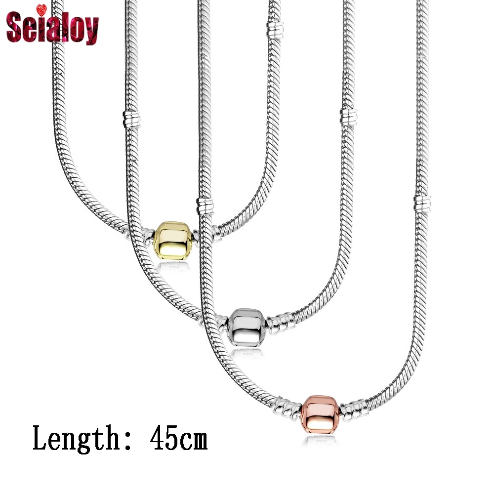 Seialoy 45cm Snake Chain Necklace Fit Original Beaded Charms Pendant Necklace Diy Handmade Women Men Jewelry Boy Girls