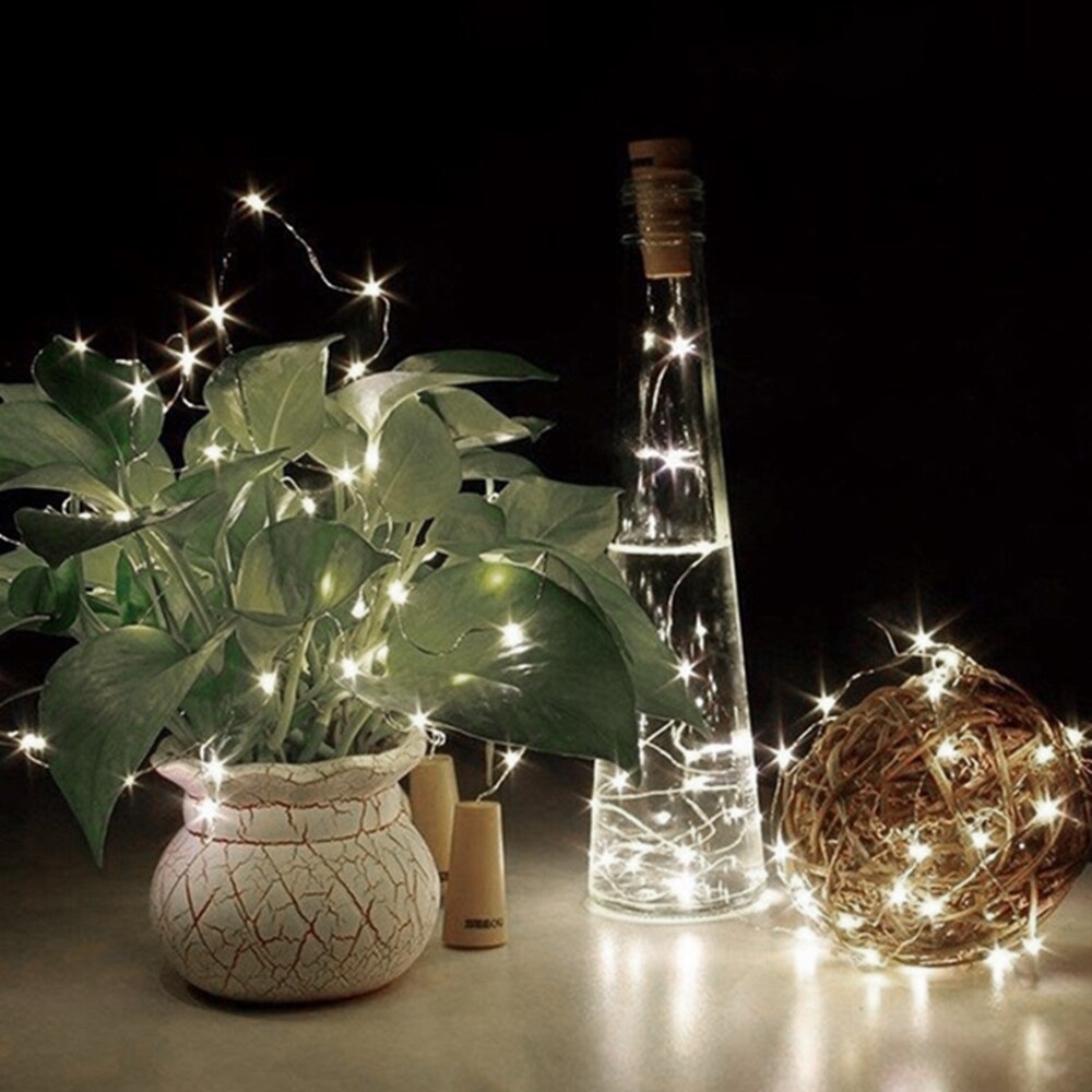 Batterij Aangedreven Guirlande Wijn Fles Verlichting Met Kurk 2M 20Leds Koperdraad Kleurrijke Fairy Lights String Voor Party bruiloft Decor: white / 1m 10LEDs