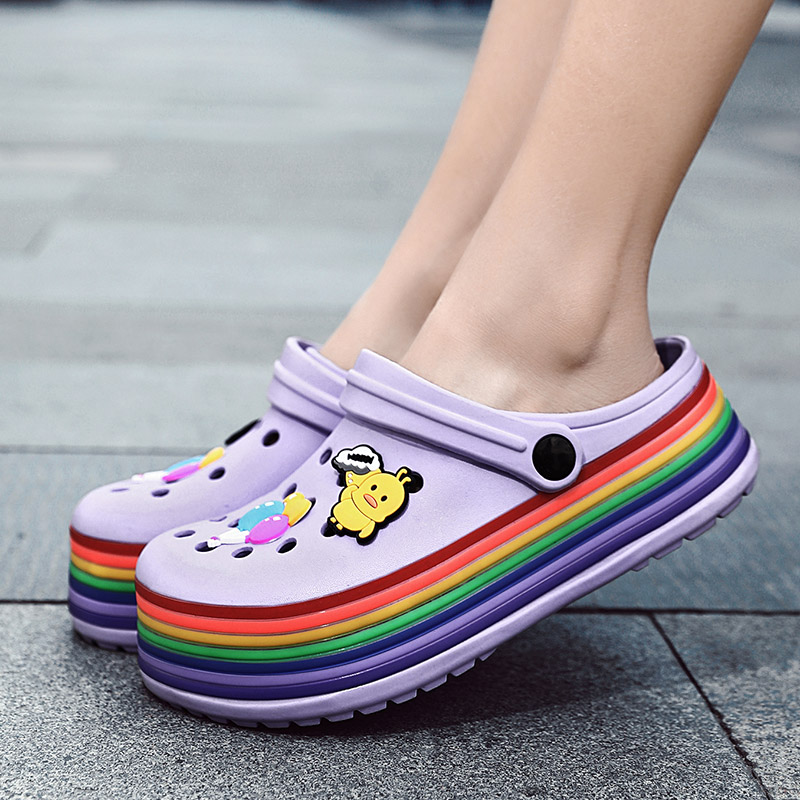 DR.EAGLE Women Sandals Rainbow Bottom Casual Aqua Clogs Female Band Sandals Summer Slides Beach Swimming Shoes Slippers