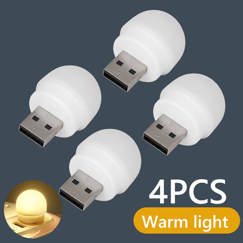 USB Plug Night Light Portable USB Small Book Lamps White Warm LED Reading Light Eye Protection Desk Lamp for Household Bedroom: Ivory 4Pcs