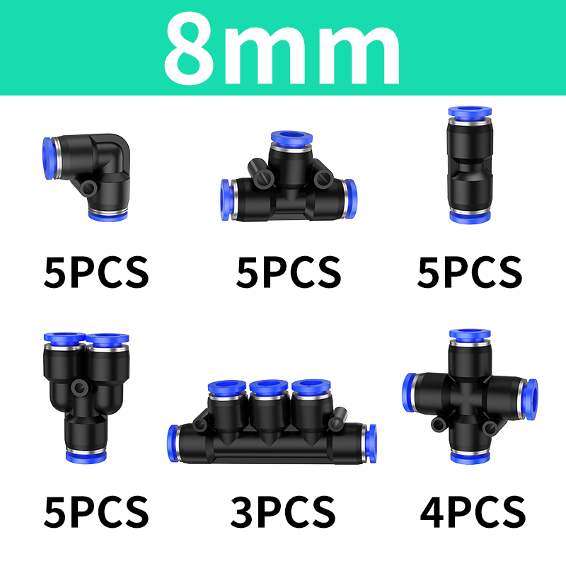 Boxset Lucht Rechte pneumatische fittingen PU PE PV PY PK PZA Slangleidingen Push-in snelkoppelingsconnector 6 8 10 12 mm koppelingen: Rood