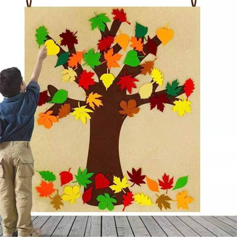 Diy Zelfklevende Vilt Fall Maple Boom Met 52Pcs Afneembare Herfst Blad Ornamenten Bulletin Board Kids Thanksgiving Decoratie