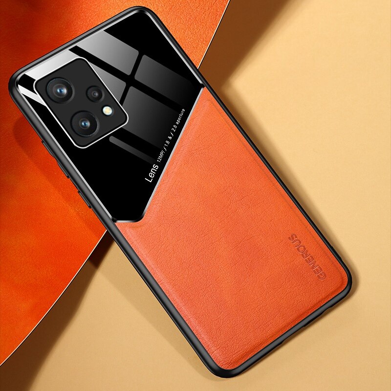 Realme9Pro+ Case Leather Car Magnetic Holder Phone Covers For OPPO Realme 9i 9 Pro Plus Pro+ 5G TPU Soft Frame Shockproof Coque: for Realme9 Pro Plus / orange