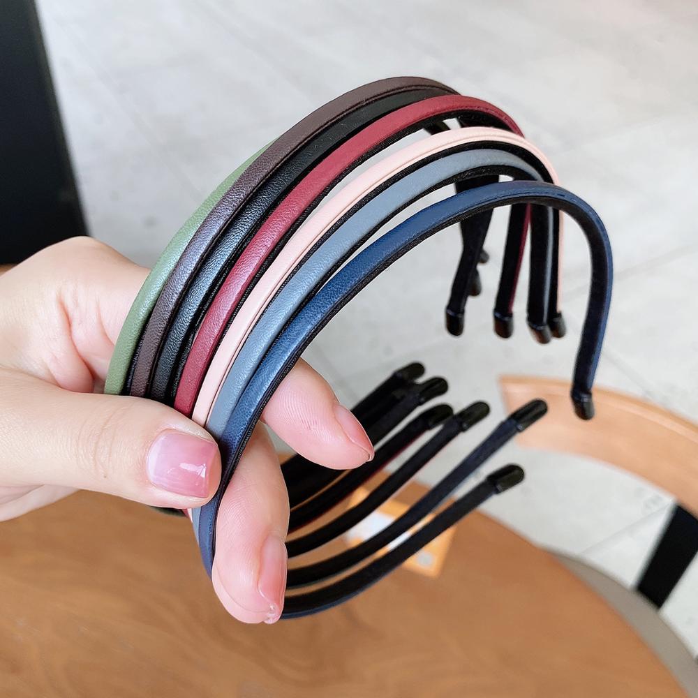 Leren dunne 0.5cm brede haarbanden voor meisjes, haaraccessoires voor vrouwen, mix kleuren hoofdbanden, styling haarversieringen