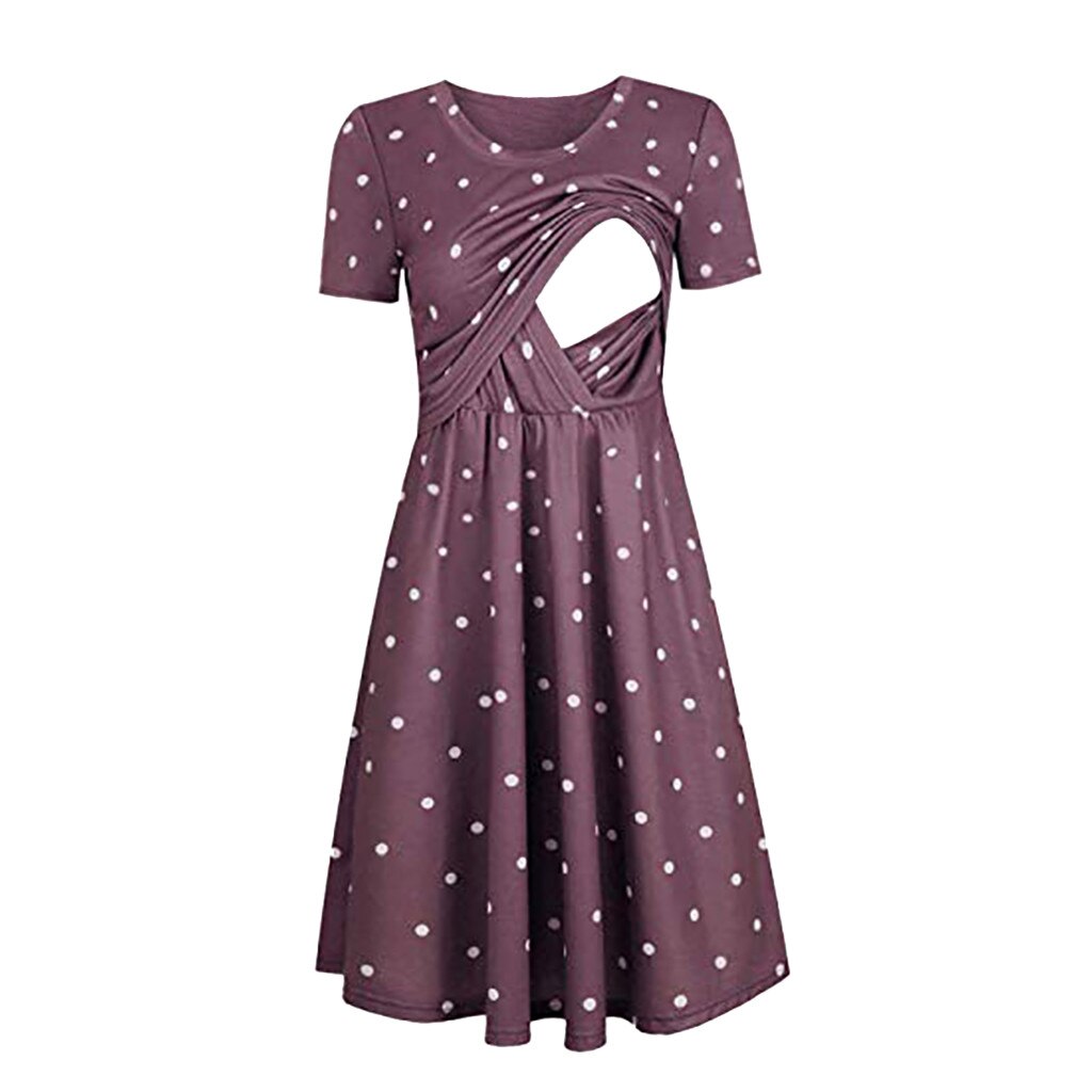Mutterschaft Kleider Sleeveless Pflege Kleider Dots Gedruckt Schwangerschaft Kleider Schwangere Frauen Stillen Kleidung Kleid: LILA / XL