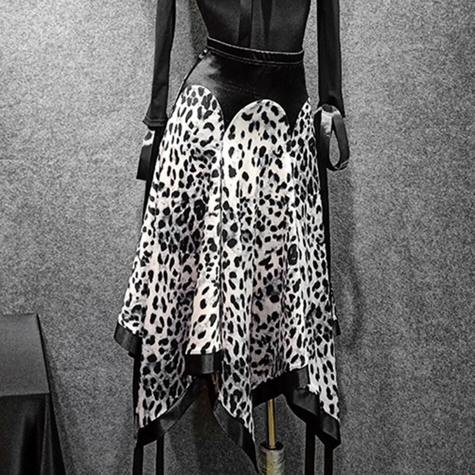 Latin Dance Dress Women Leopard Latin Dance Skirt for Ballroom Samba Tango Chacha Belly Dancing Performamnce LP483