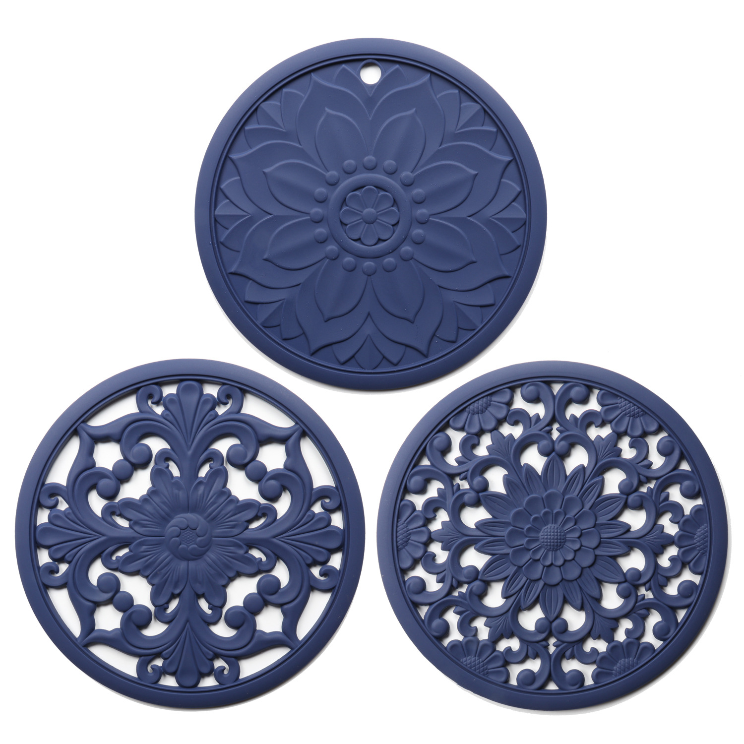 3Pcs Hittebestendige Rubber Mat Drink Cup Onderzetters Antislip Pannenlap Tafel Placemat Keuken Accessoires Anti Isolatie Pad: Blauw