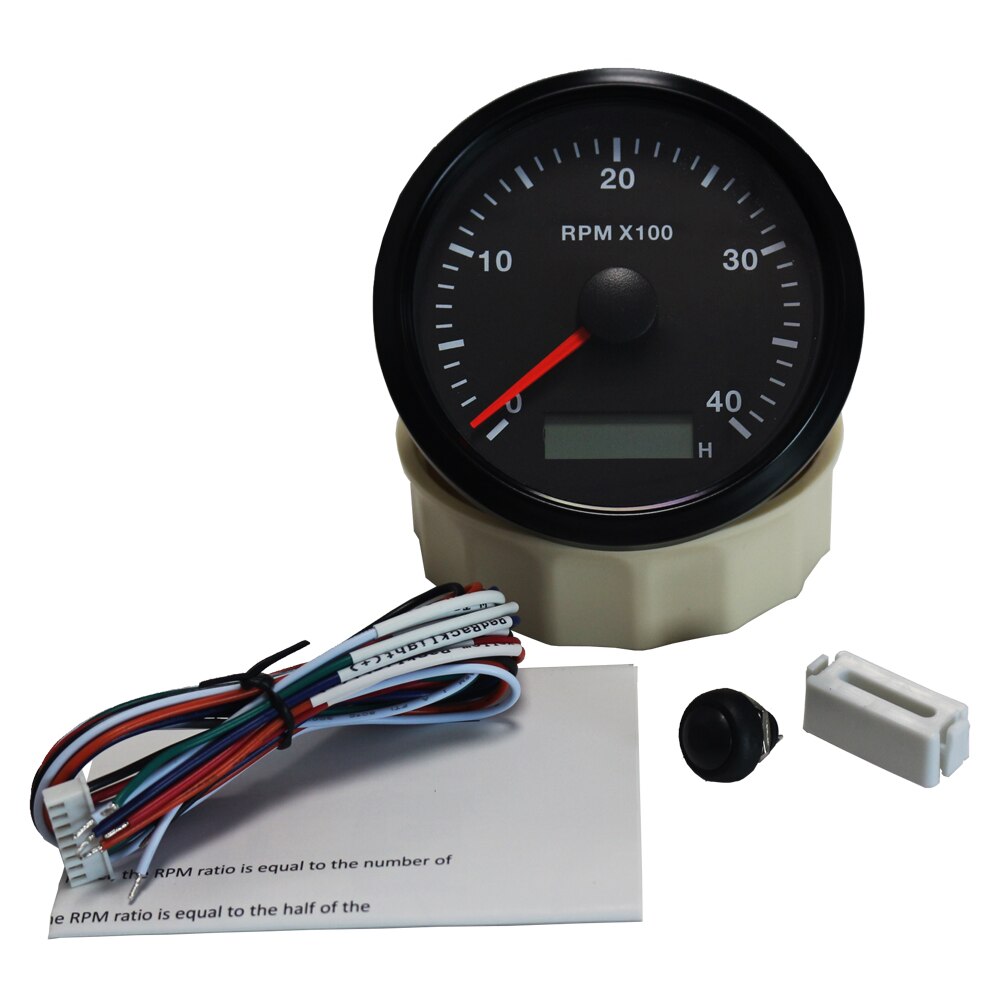 85mm Auto Marine Tachometer 3000/4000/8000/12000RPM Gauge with LED Hour Meter Adjustable 12V/24V with Red or Yellow Backlight: 4KBN