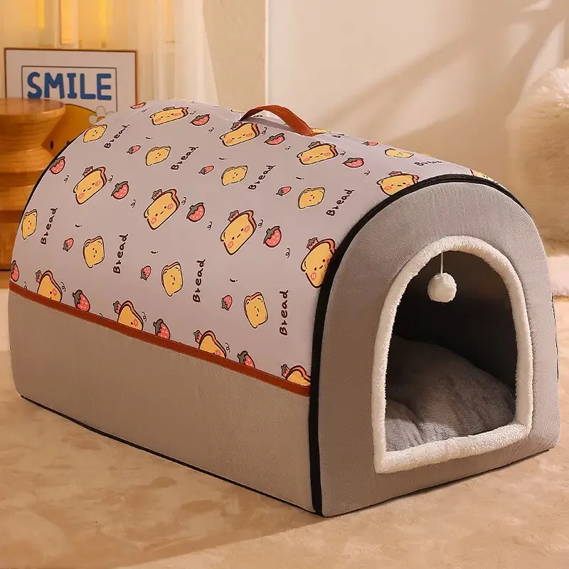 Perrera para perros de invierno cálida, cama lavable desmontable para perros, tienda para dormir profunda para perros medianos y grandes, estera para casa, suministros para mascotas: M / Chocolate