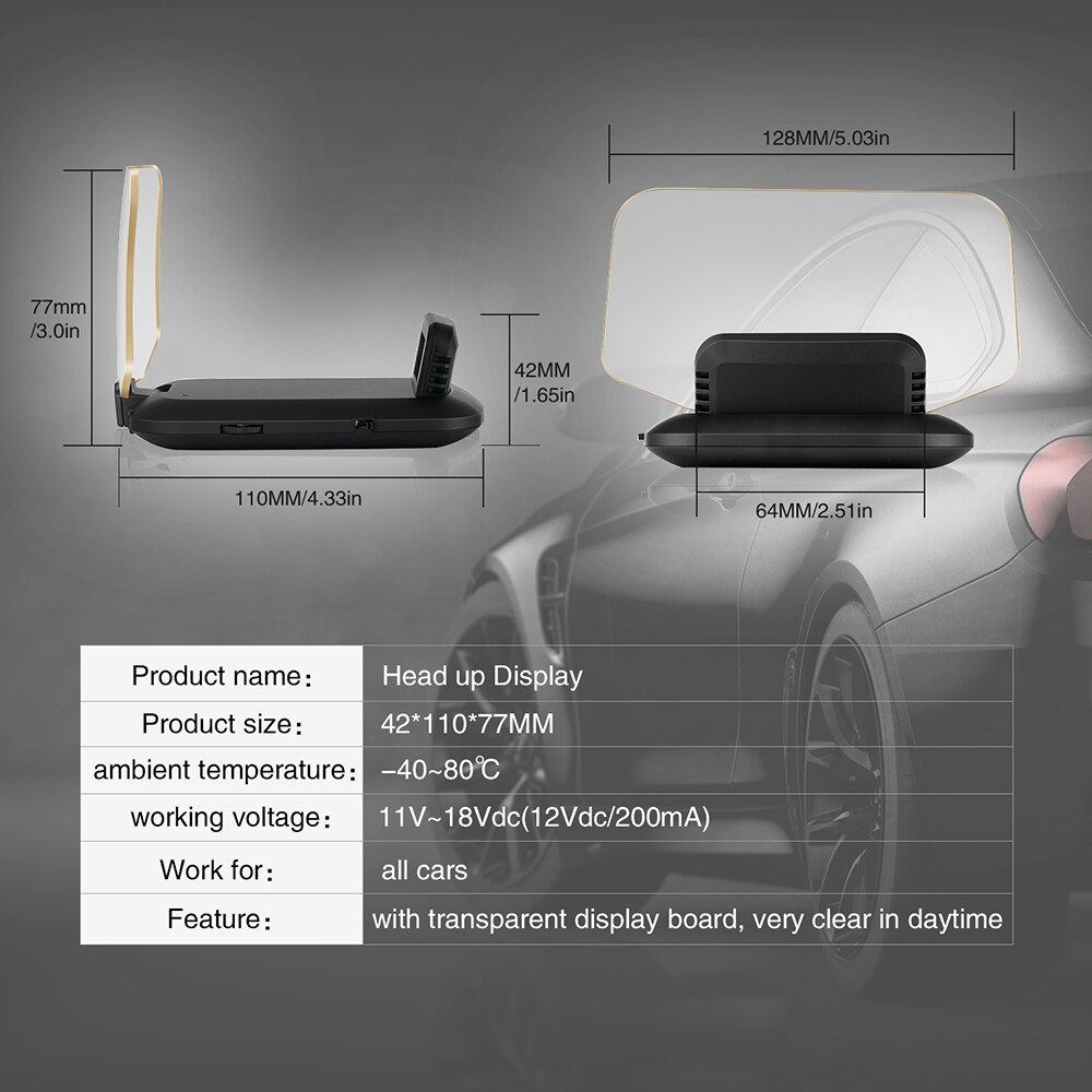 Head Up Display Car OBD Hud Display OBD+GPS Dual System GPS Speedometer No Double Image Big Screen HUD Overspeed Warning