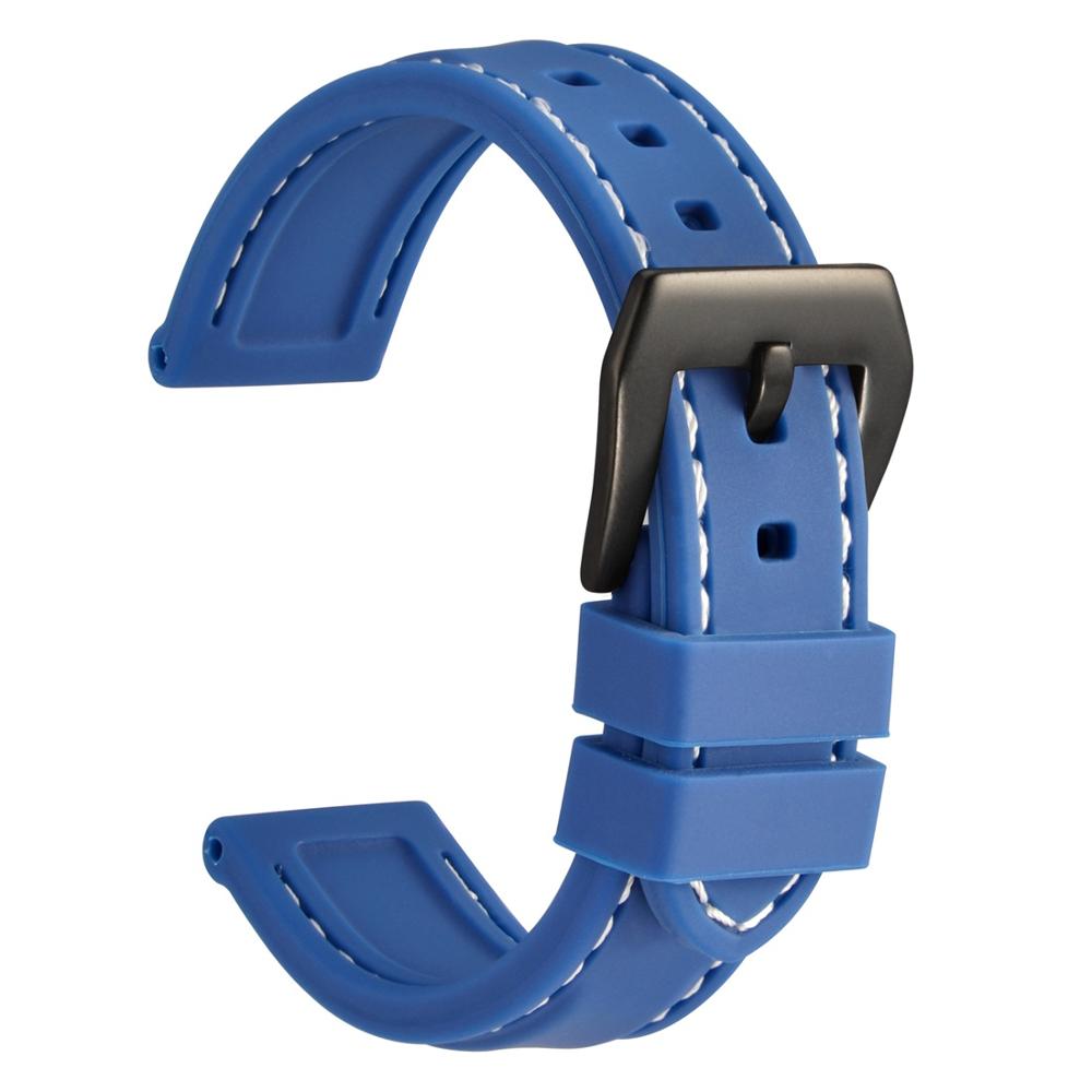 Wocci Siliconen Rubber Horlogebanden 18Mm 20Mm 22Mm 24Mm Diver Zwart Blauw Grijs Waterdichte Polsband Sport Stijl horloge Band Strap