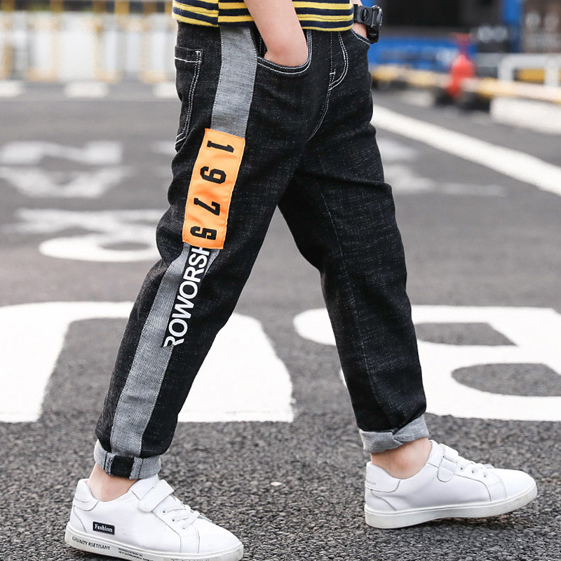 Ienens boy stretch jeans vår höst jeans för barn fritidsbyxor elastiska midja byxor blå färg barnkläder 5-13y: 10-11t