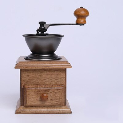 Klassisk træ manuel kaffekværn hånd rustfrit stål retro kaffe krydderi mini burr mølle med høj keramisk millston: E