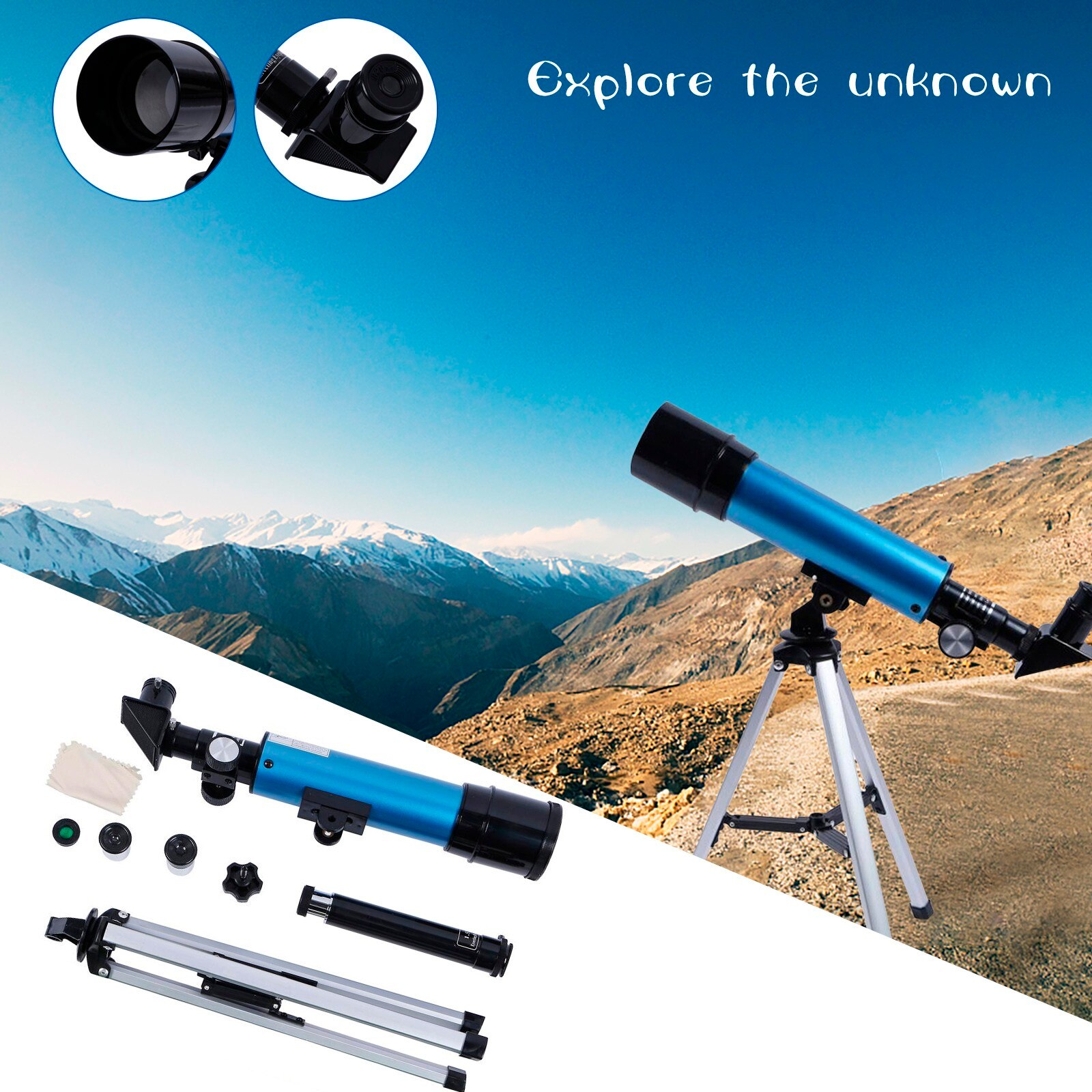 Kids Telescope 90X Magnification Includes Two Eyepieces Tabletop Tripod Finder Telescope with Tripod Student Space Observation P