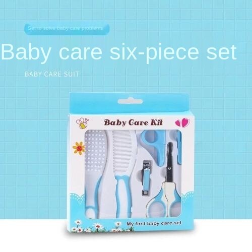 Tijeras para uñas para bebé recién nacido, juego de diez cepillos para el cuidado del bebé, combinación de cepillo de succión Nasal, dispositivo de reparación de uñas para bebé, cortaúñas, cuidado del bebé: 6 Blue