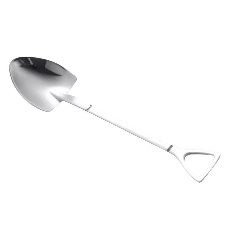 Stainless Steel Spade Dessert Fork Spoon Long Handle Coffee Spoon Teaspoon Stirring Spoon Tableware: True color-spoon
