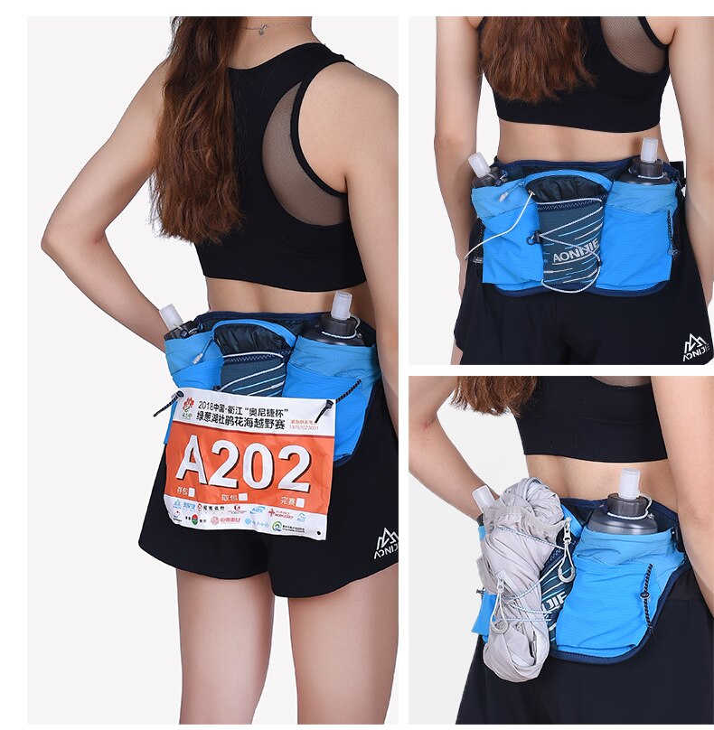 Aonijie  w8104 udendørs sports letvægts taljepakke taske bælte hydrering fanny pack dobbelt vandtanke til løbende jogging fitness