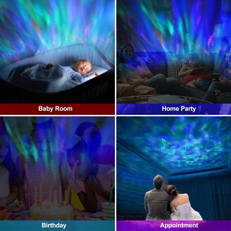 Lucky Stone Ocean Wave Projector 12 LED 8 Kleuren Night Light Lamp Projector Muziekspeler Voor Baby Kinderen Voor Party kerst
