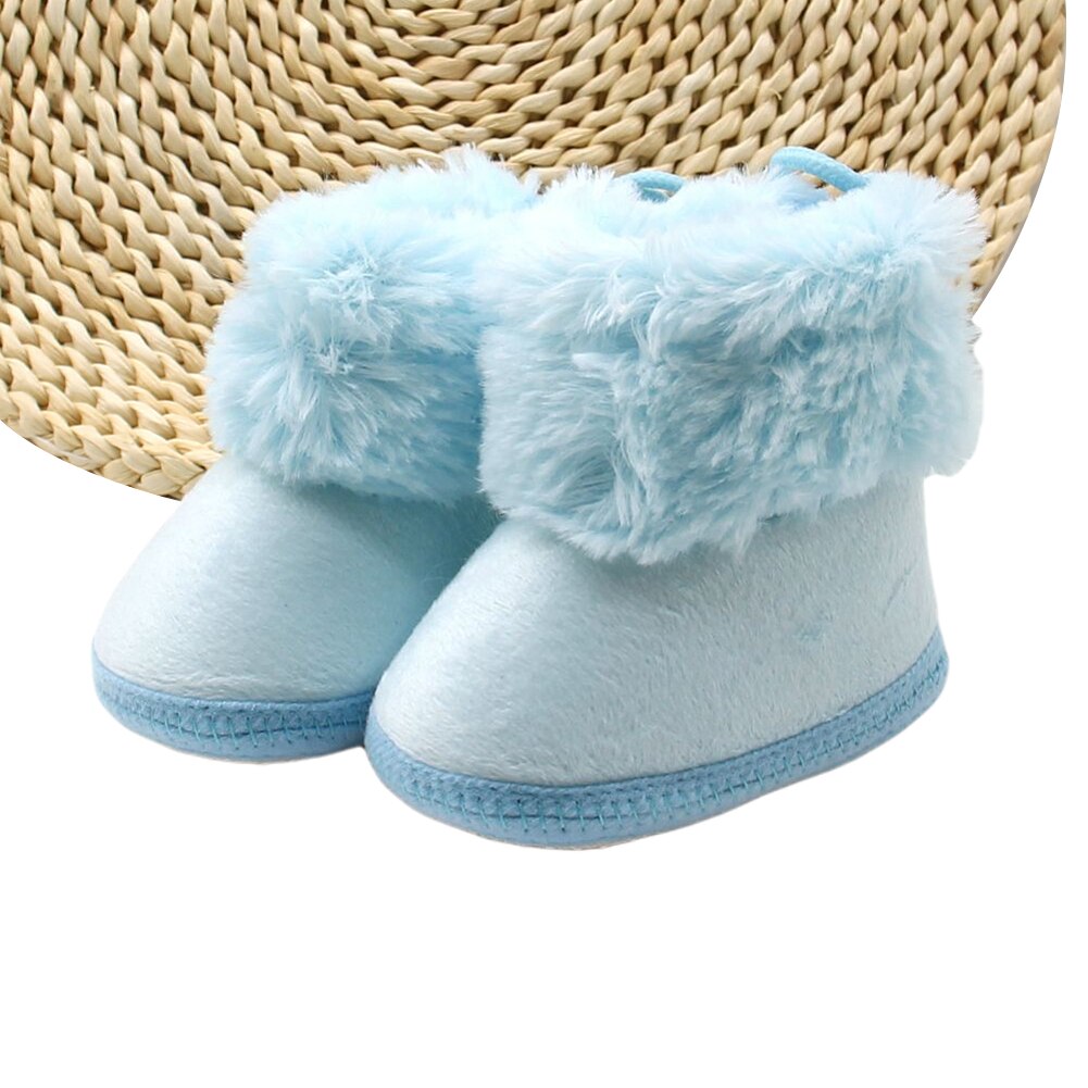 Botas de nieve para bebés antideslizantes, zapatillas abrigadas de invierno con cordones, zapatos para cuna de piel sintética, zapatos cálidos de invierno para bebés de princesa: Azul / 0-6 meses