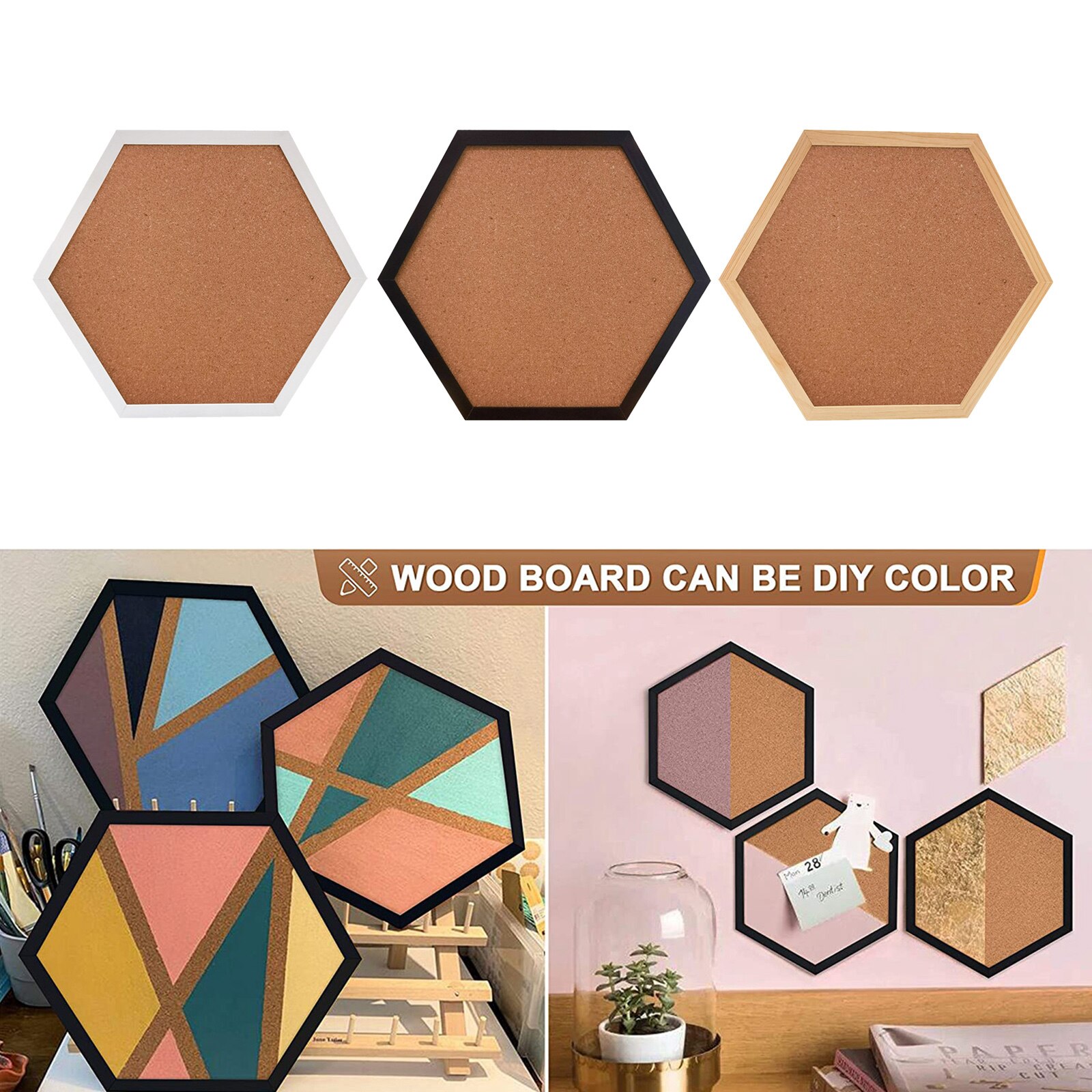 Multifunction Cork Board Office Home Wood Photo Background Hexagon Stickers Wall Message Drawing Bulletin