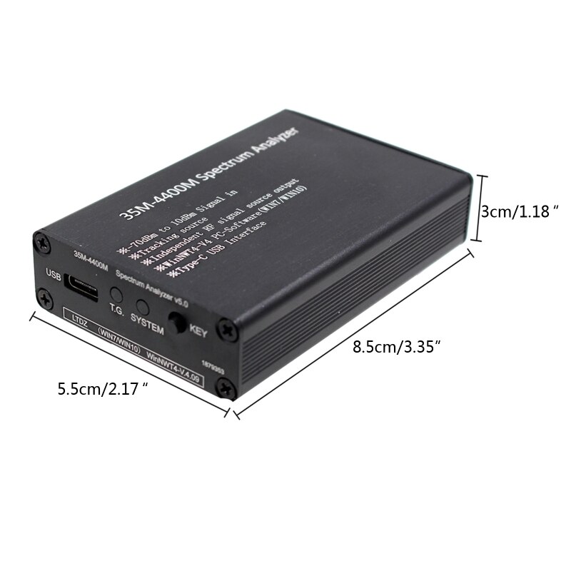 Spectrum Analyzer with Aluminum Shell Usb 35-4400m Rf Frequency Domain Black Analysis Tool 3.3x2.2x1.2in