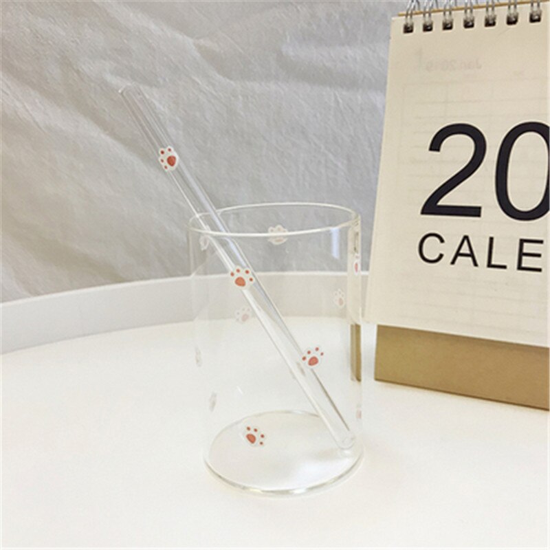 300ml jordgubbe söta nordiska glaskoppar transparent vattenkopp studentmjölk värmebeständigt glas hemfest drickskopp: Vitt kattstrå