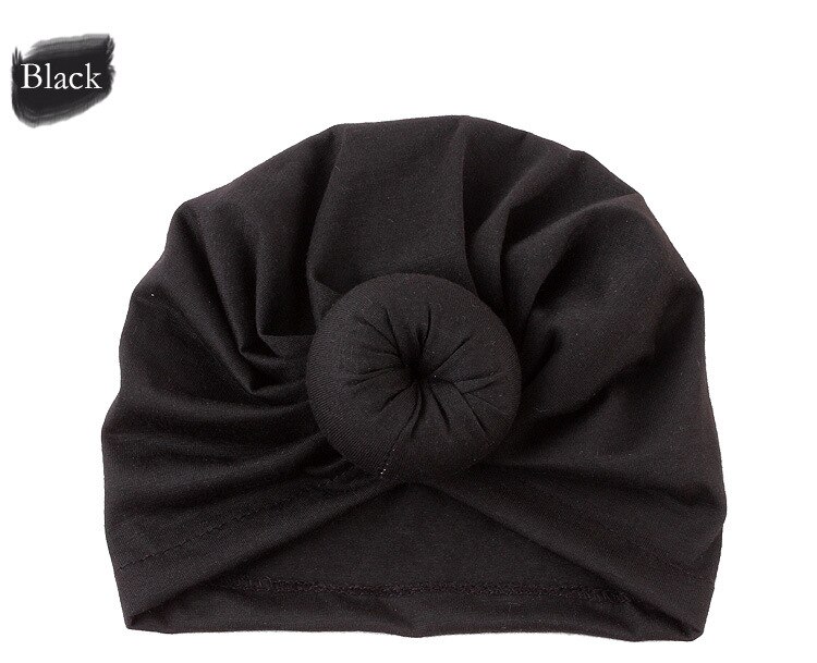 Ankomster babymössor donut bebe turban huva solid knuten keps unisex bomull mjuk söt hattar barn flickor pojke mössor keps: Svart