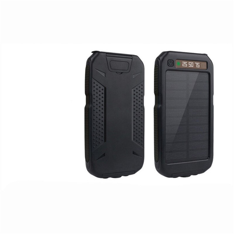 30000Mah Snelle Charger Portable Solar Power Bank Met Zonnepaneel 2 Usb-poort Dightal Display Power Bank Voor Xiaomi samsung Iphone: Black