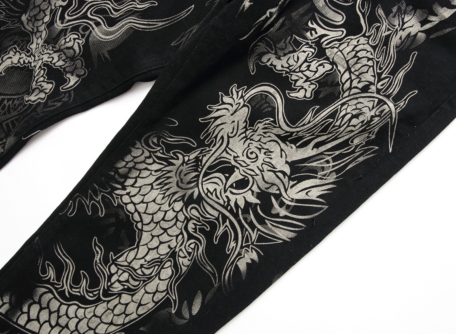 Dragon Printed Jeans Mens Denim Pants Men&#39;s Original Brand Casual Cotton Slim Pencil Pants Male Black Jeans