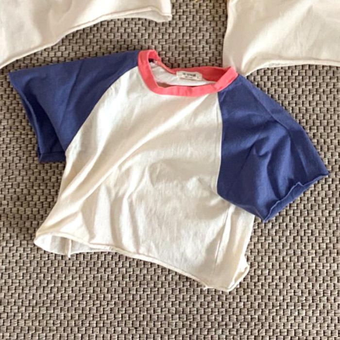 T-shirts en coton pour enfants | Ample, décontracté et à la coréenne 3470, avec manches en Patchwork, pour filles et garçons: blue / 70cm(6-9m)