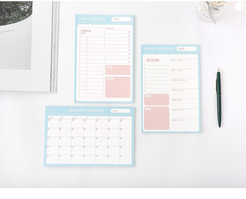 30 Sheets Pink Blue Monthly Plan Paper Pad 14*21cm DIY Undated School Office Planner Supplies