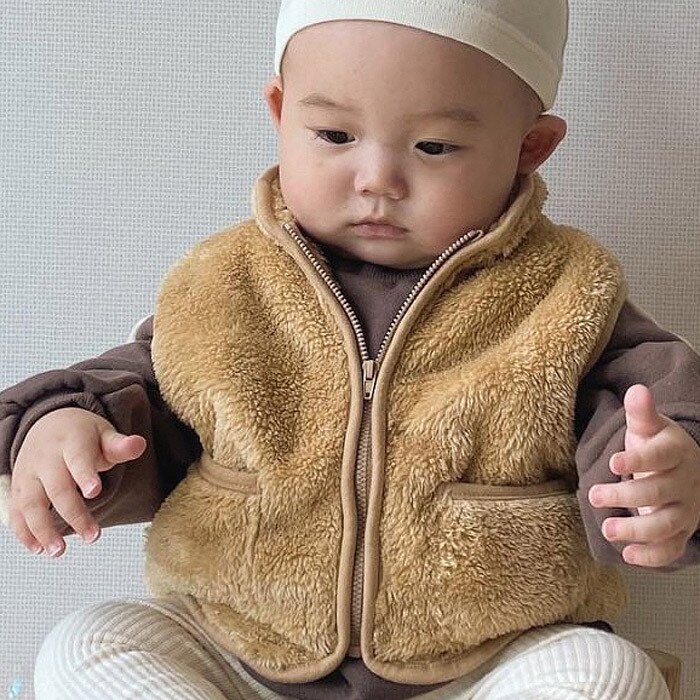 Herfst Winter Baby Dikke Fleece Pluche Vest Meisjes Jongens Mouwloos Vest Bovenkleding Kids Pocket Jasje Baby Meisje Kleding