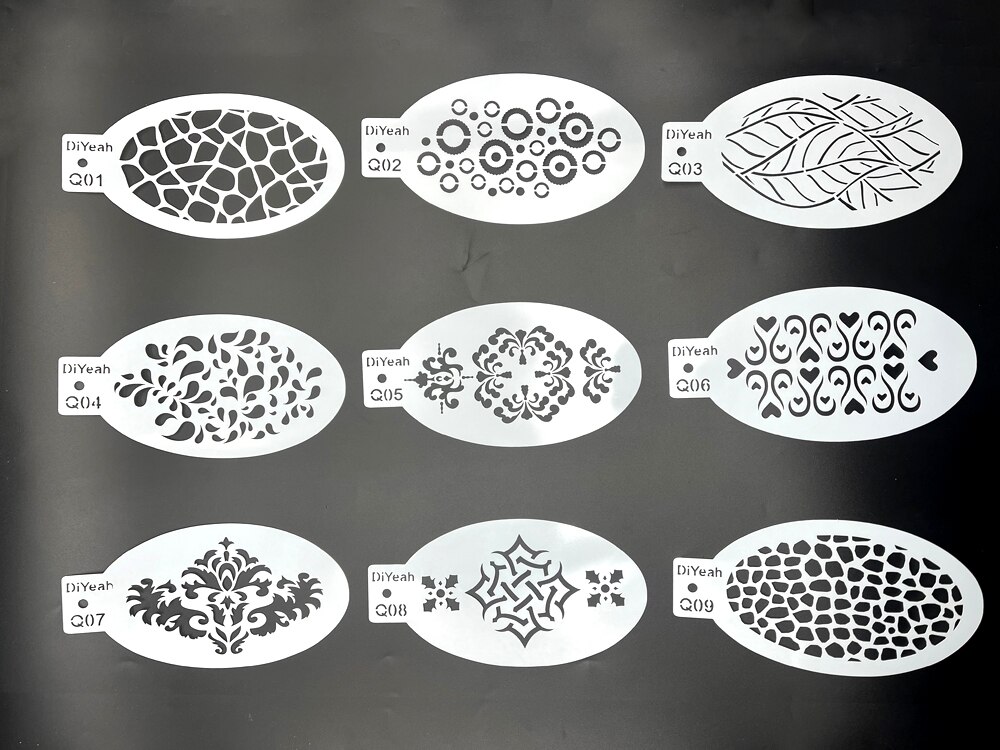 Plantillas para pintar cara y cuerpo, 9 piezas, corona de princesa de dibujos animados, natación, sirena, unicornio, cuerno, perro, maquillaje de Halloween, plantilla de arte, maquillaje: 9 pcs of Q series