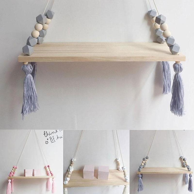 Nordic Stijl Opslag Display Plank Houten Plank Muur Opknoping Ornamenten Kwastje Kralen Hanger Voor Kinderkamer Decoratie Foto Props