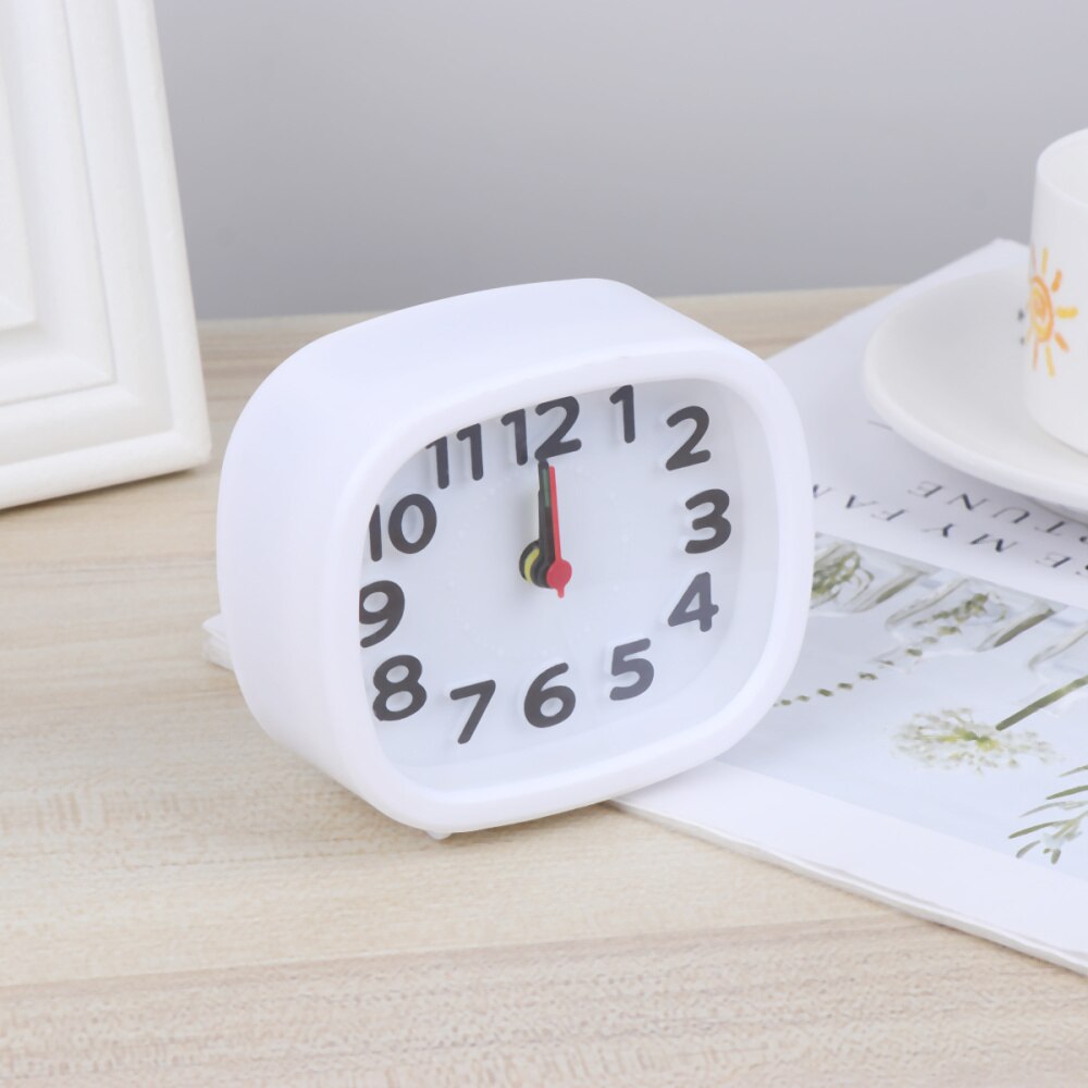 Simple Square Plastic Alarm Clock Small Desktop Clock Luminous Hour and Minute Hand Kids Alarm Clock Without Battery (Black)