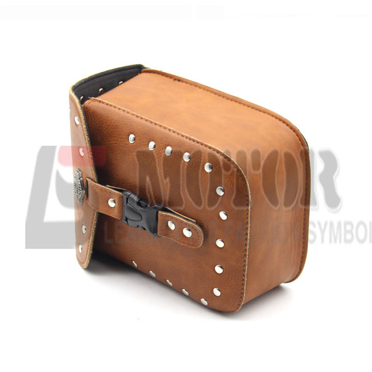 1 stk sort brun pu sadeltaske læder motorcykel sadeltasker motorcykel sidebagage til harley davidson cruise rivet moto taske: Brun