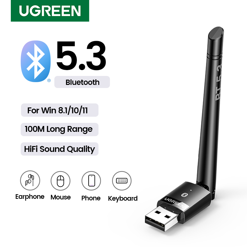 UGREEN-USB Adaptador Bluetooth 5.3 para PC Speaker, Teclado Mouse Sem Fio, Receptor De Áudio De Música, Transmissor, Dongle Bluetooth