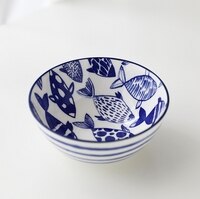 Serie con marino azul, vajilla con bajo vidriado de peces de la Marina, plato occidental, juego de cuencos de arroz de cerámica: Middle Bowl 14x6cm