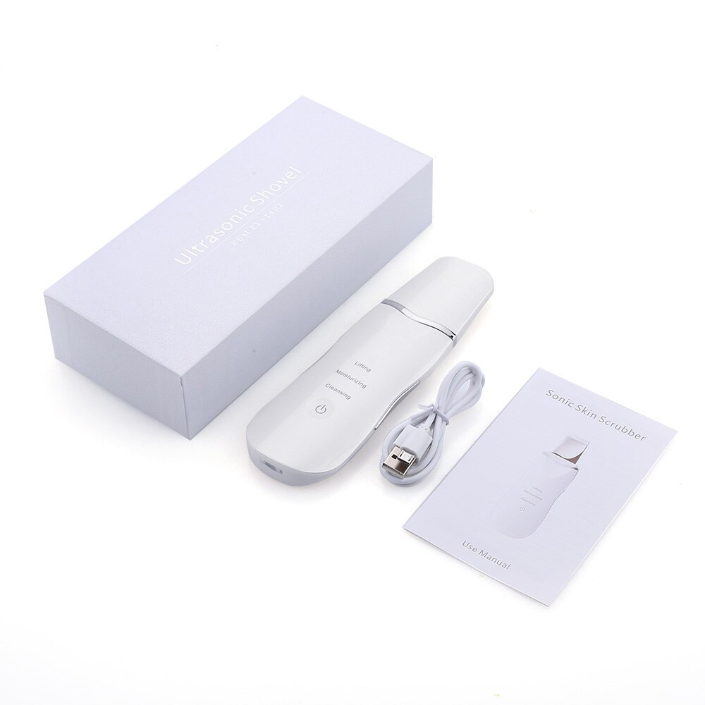Dropshipping ultra sônico purificador da pele com caixa rosto profundo mais limpo peeling espátula pá levantamento beleza instrumento massageador