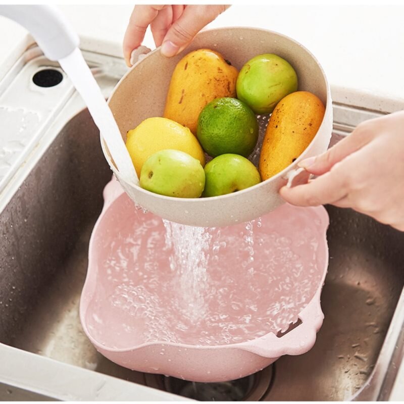 Multifunction Kitchen Strainer Double Drain Basket Vegetables Fruit Washing Strainer Bowls Vegetables Fruit Washing Strainer Bo2