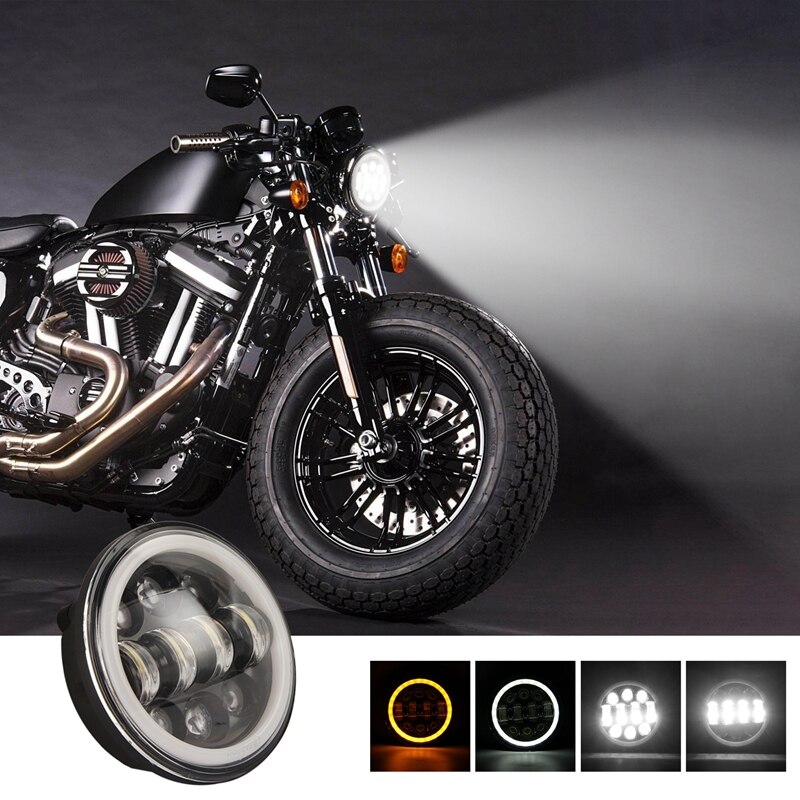 Brightest 80W 5.75 Inch Round LED Projection Motorcycles Headlight Black