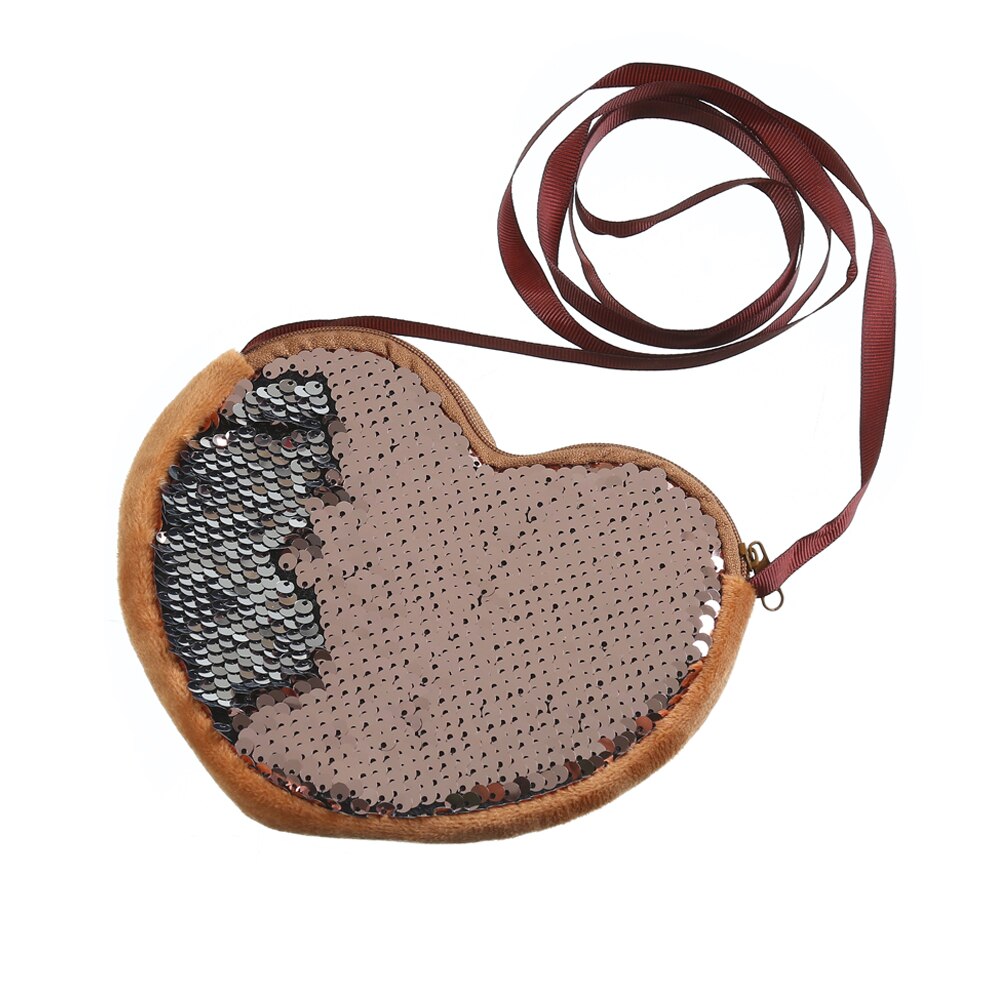 Kind baby meisje tas portemonnees liefdeshartjes pailletten crossbody portemonnee portemonnee clutch tassen: Bruin