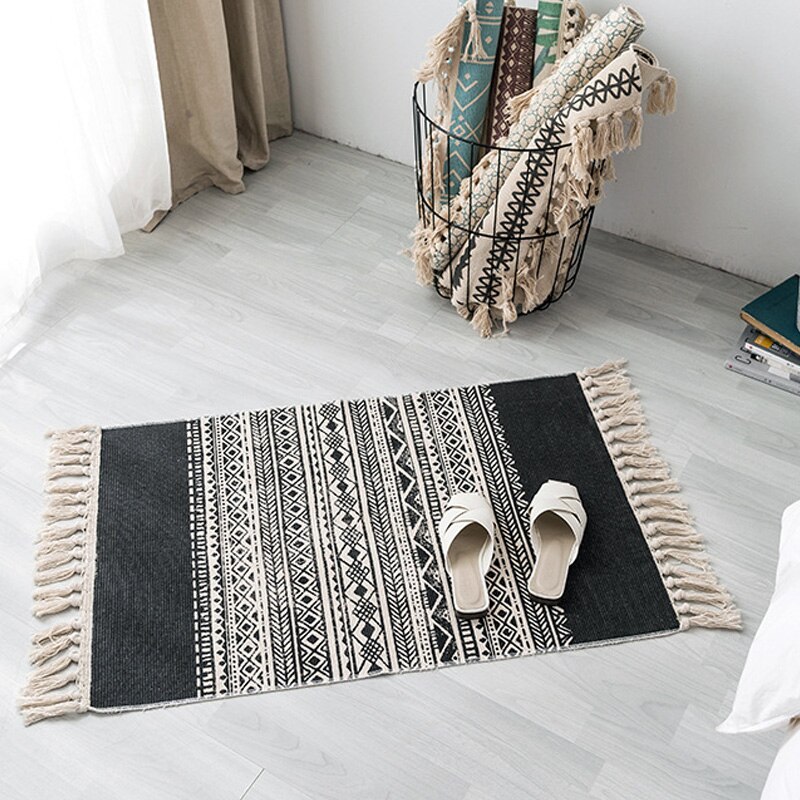 Home Rug Hand Made Rechthoek Kwastje Gebreide katoen tapijt 60x90CM